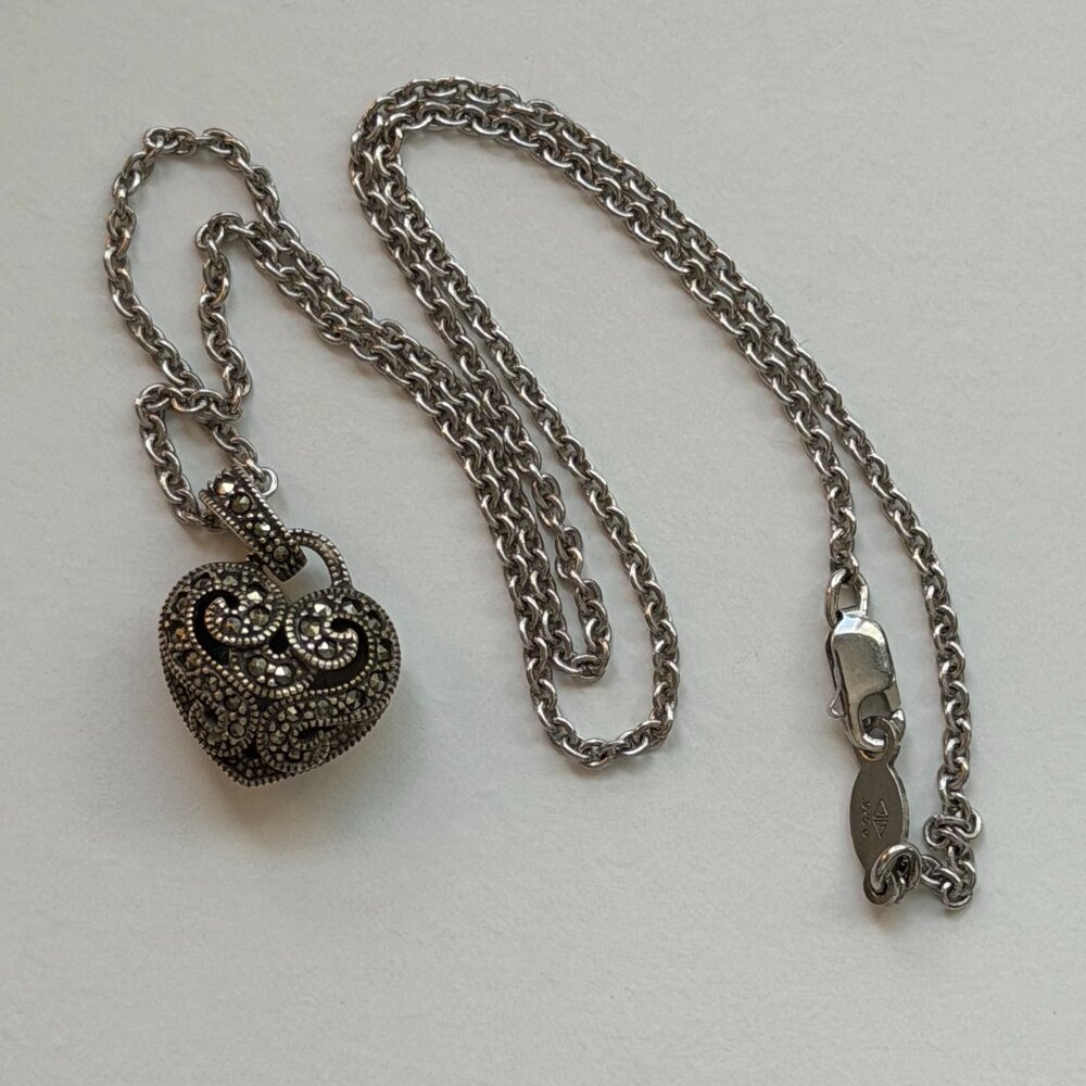Vintage Judith Jack Sterling Silver Heart Necklace – Valentine’s Day Ready 💖 - Picture 3 of 10